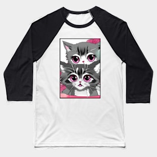 Cute Anime Kittens with Large Pink Eyes Baseball T-Shirt